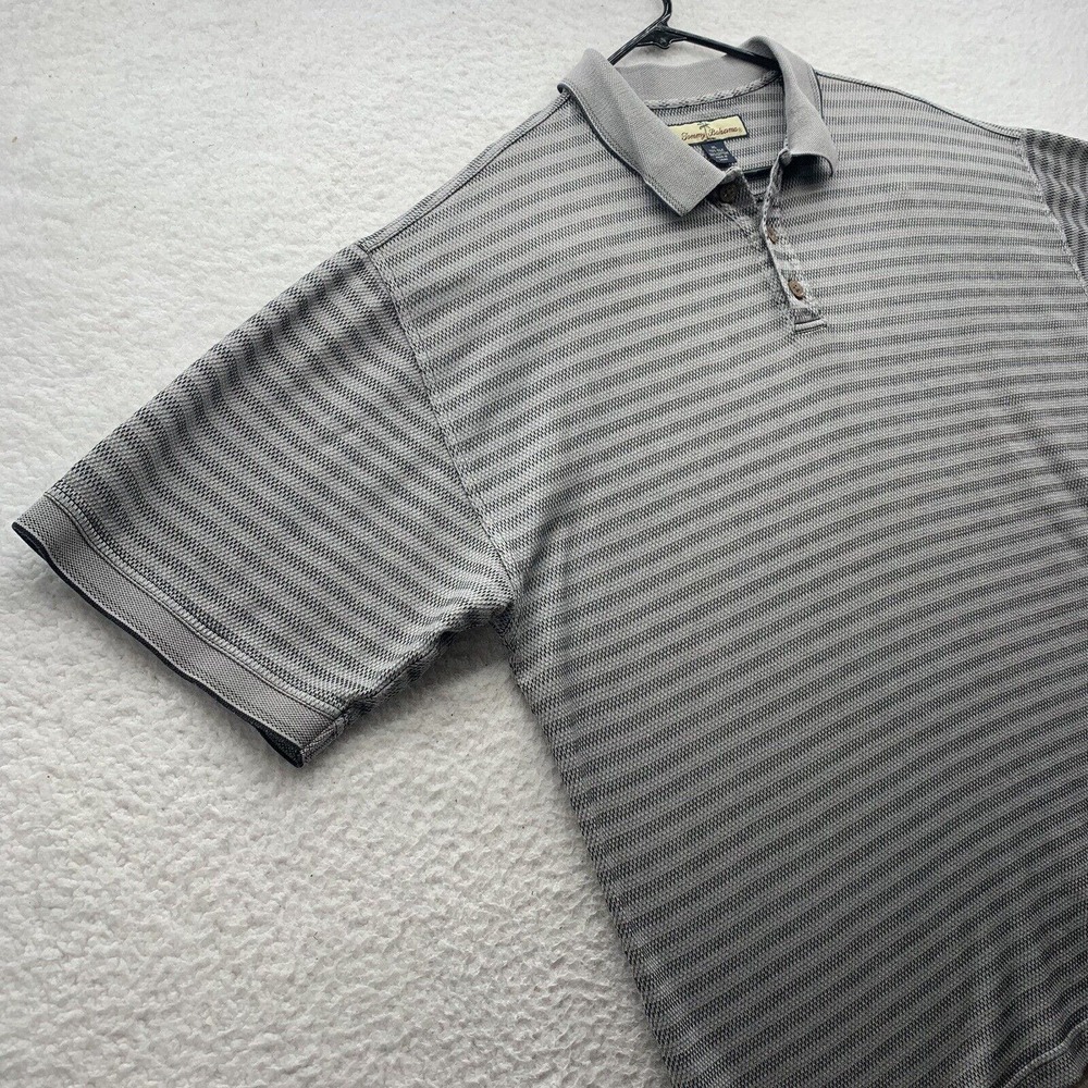Tommy Bahama Polo Golf Shirt Mens XL X-Large Gray Striped Silk Blend Relaxed Fit - Picture 2 of 10